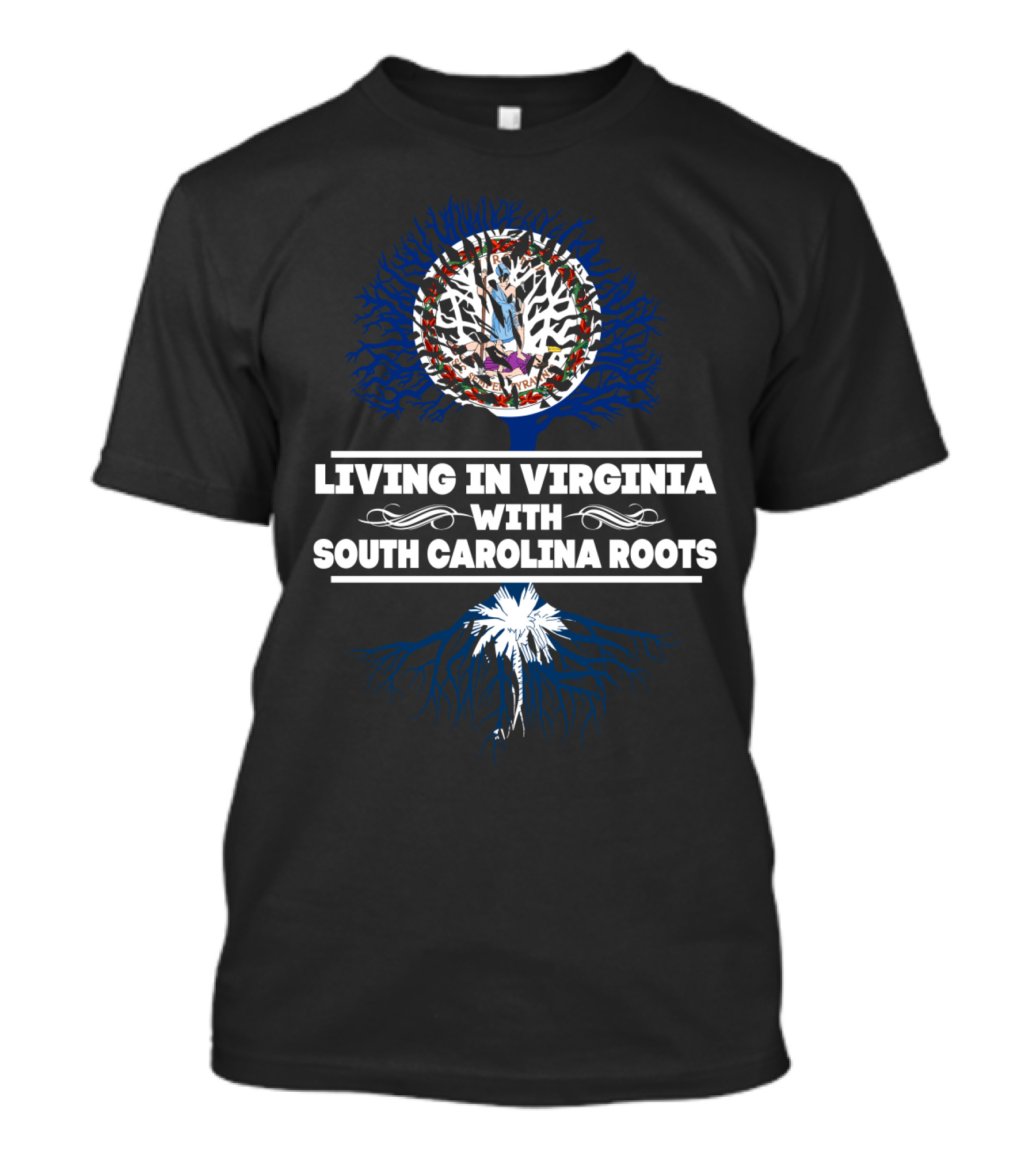 Living In Virginia With SOUTH CAROLINA Roots Virginia Seal Tree Palmetto Roots T-Shirt