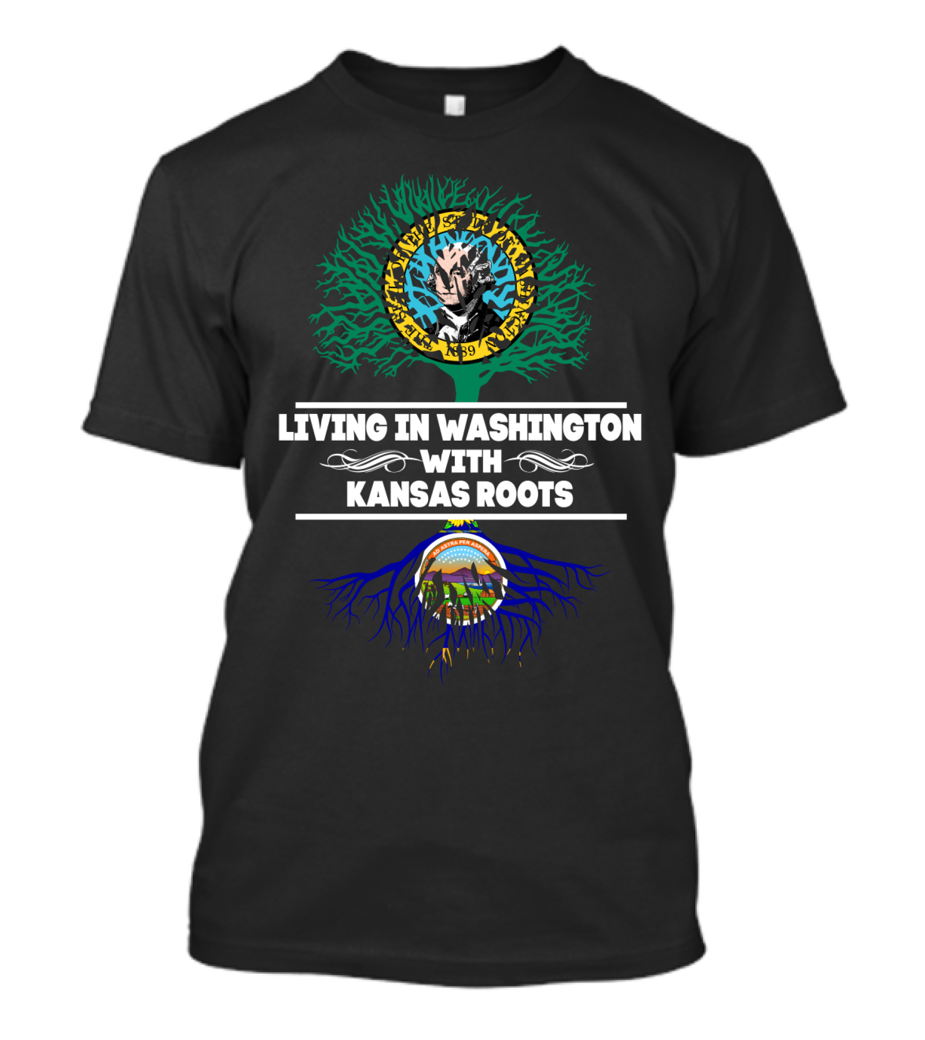 Living In Washington With Kansas Roots Chiefs And Jayhawks Heritage T-Shirt