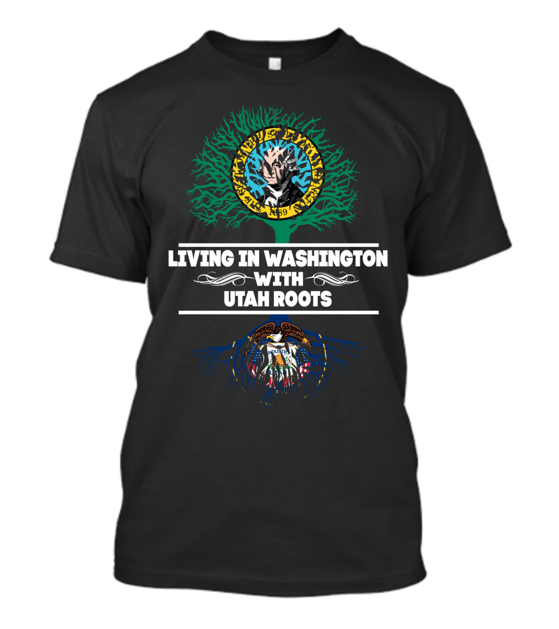 Living In Washington With Utah Roots Utah State Seal Tree Symbolism T-Shirt