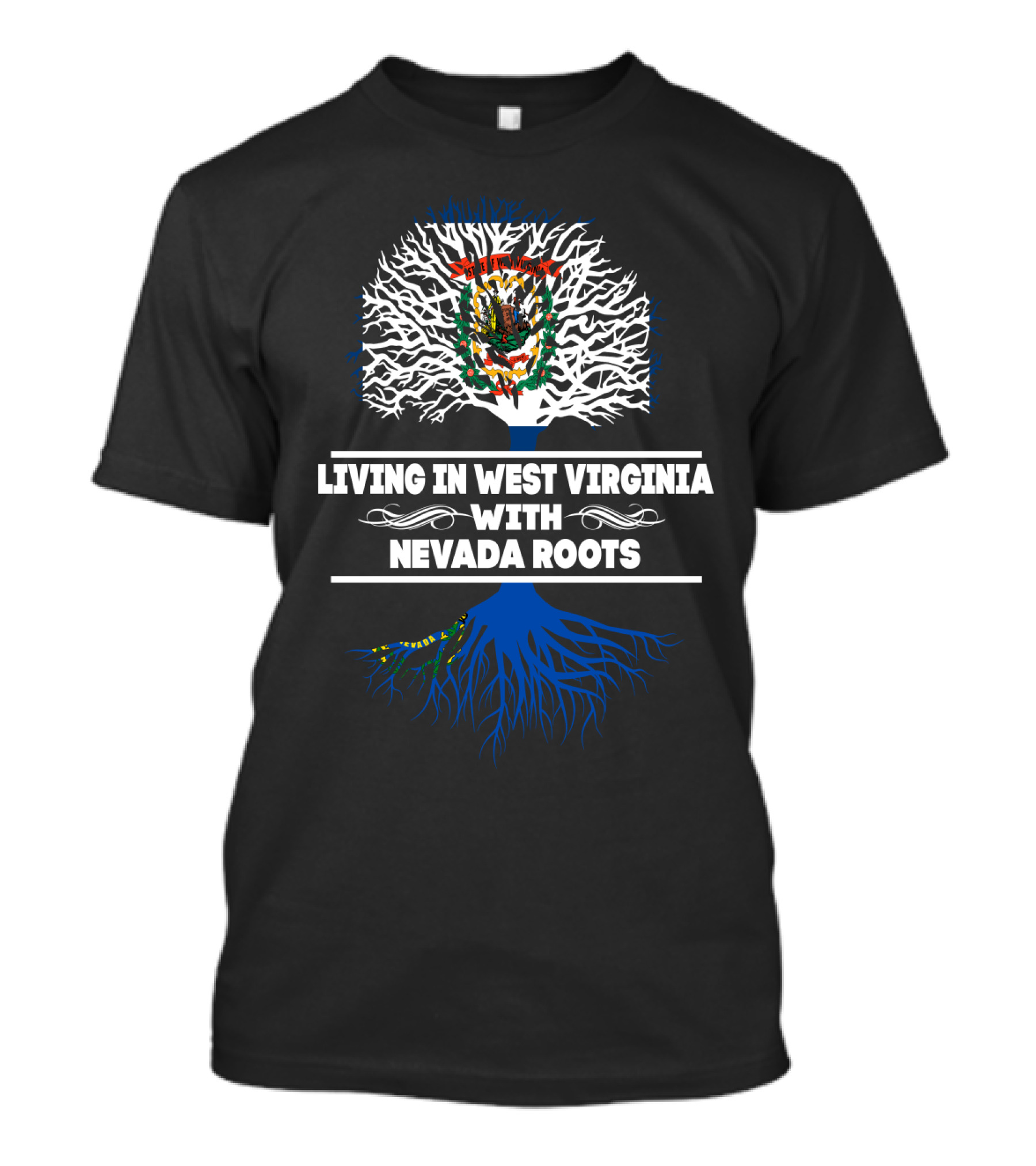 West Virginia Living Nevada Roots Tree Design With State Flag Elements T-Shirt