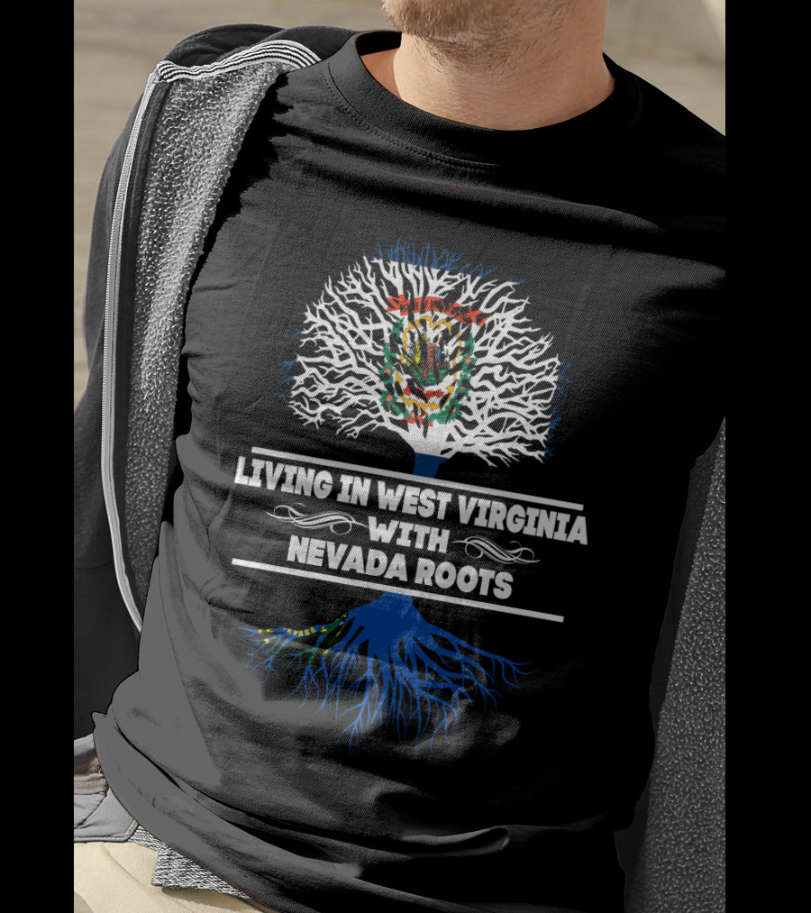 West Virginia Living Nevada Roots Tree Design With State Flag Elements T-Shirt