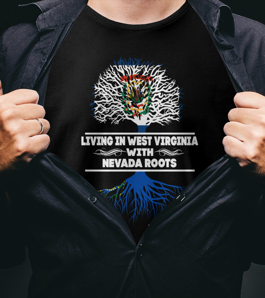 West Virginia Living Nevada Roots Tree Design With State Flag Elements T-Shirt