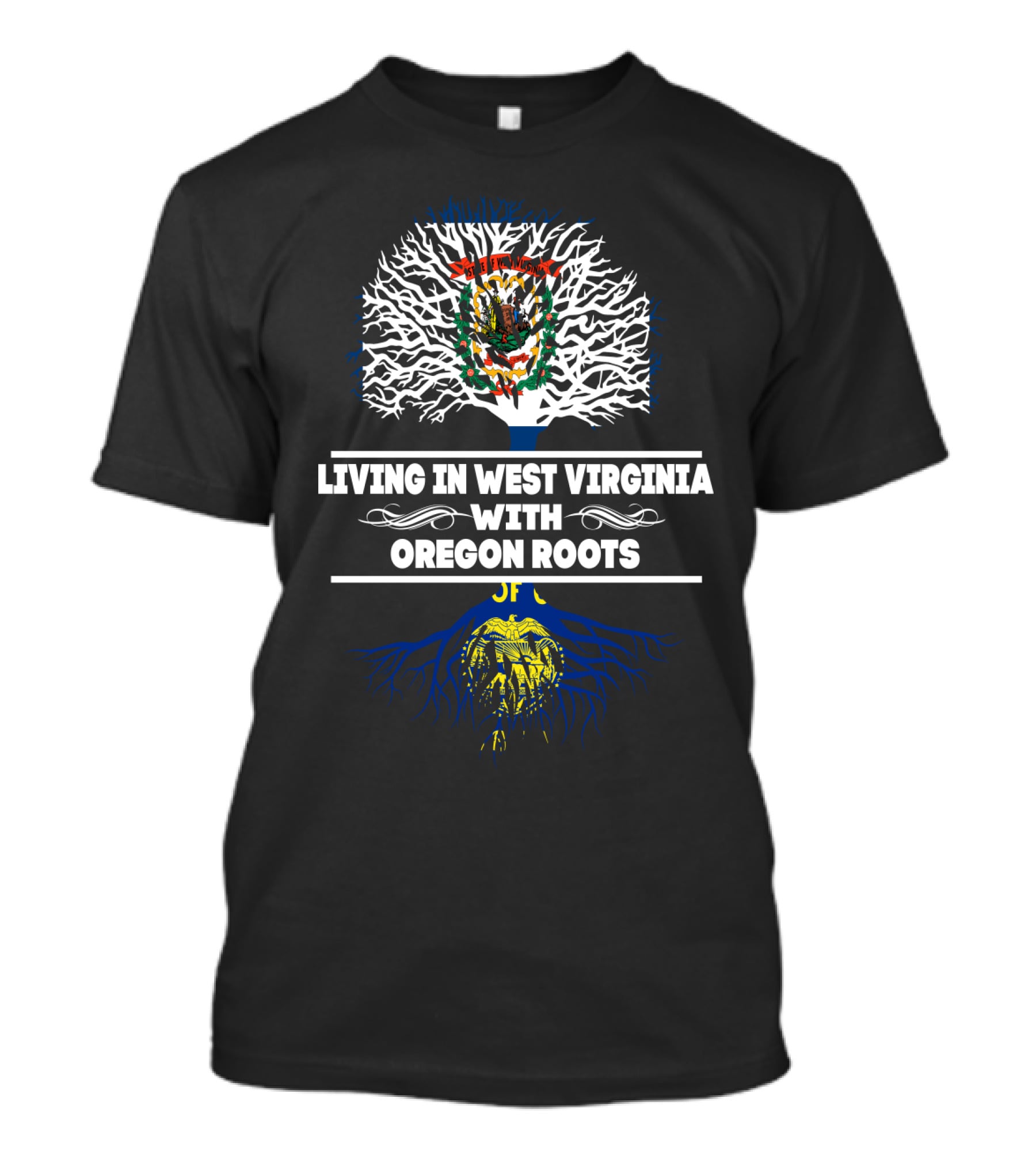 West Virginia Living Oregon Roots Tree Design Emblem T-Shirt