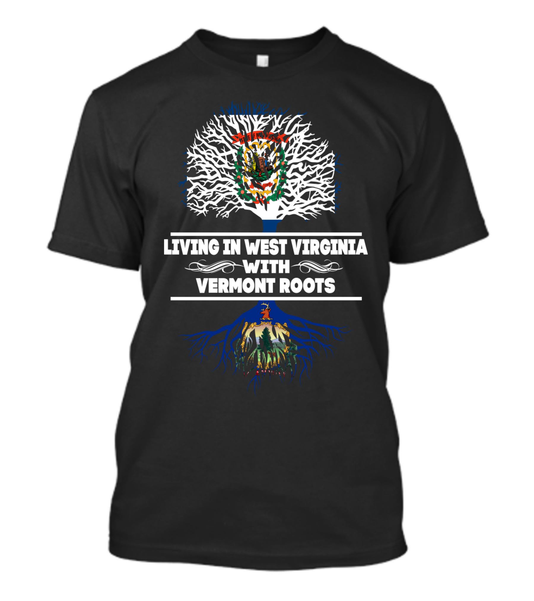 West Virginia Heritage With Vermont Roots Emblem Tree T-Shirt