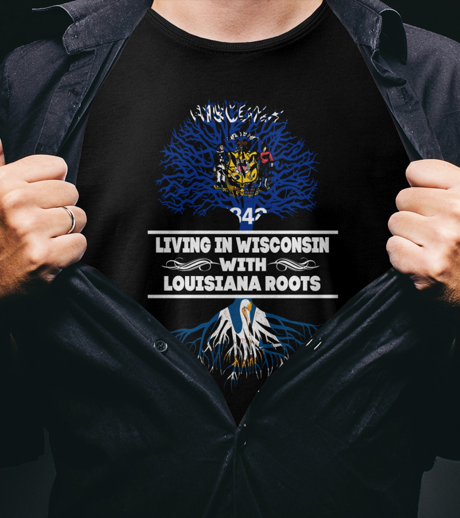 Wisconsin Pride Meets Louisiana Heritage With State Seal And Pelican Symbolism T-Shirt
