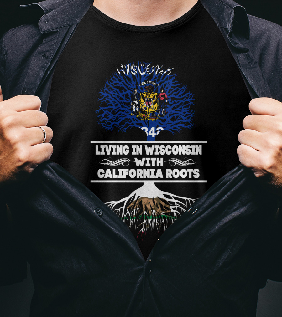 Wisconsin Proud Bear Representing California Connection Through Roots T-Shirt