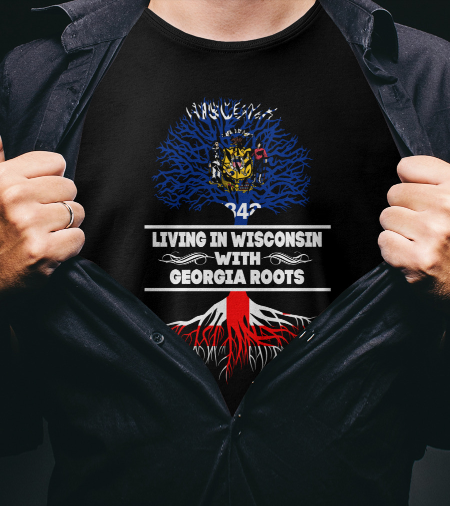 Wisconsin Pride Blending With Deep Georgia Roots And Blue Tree Symbolism T-Shirt