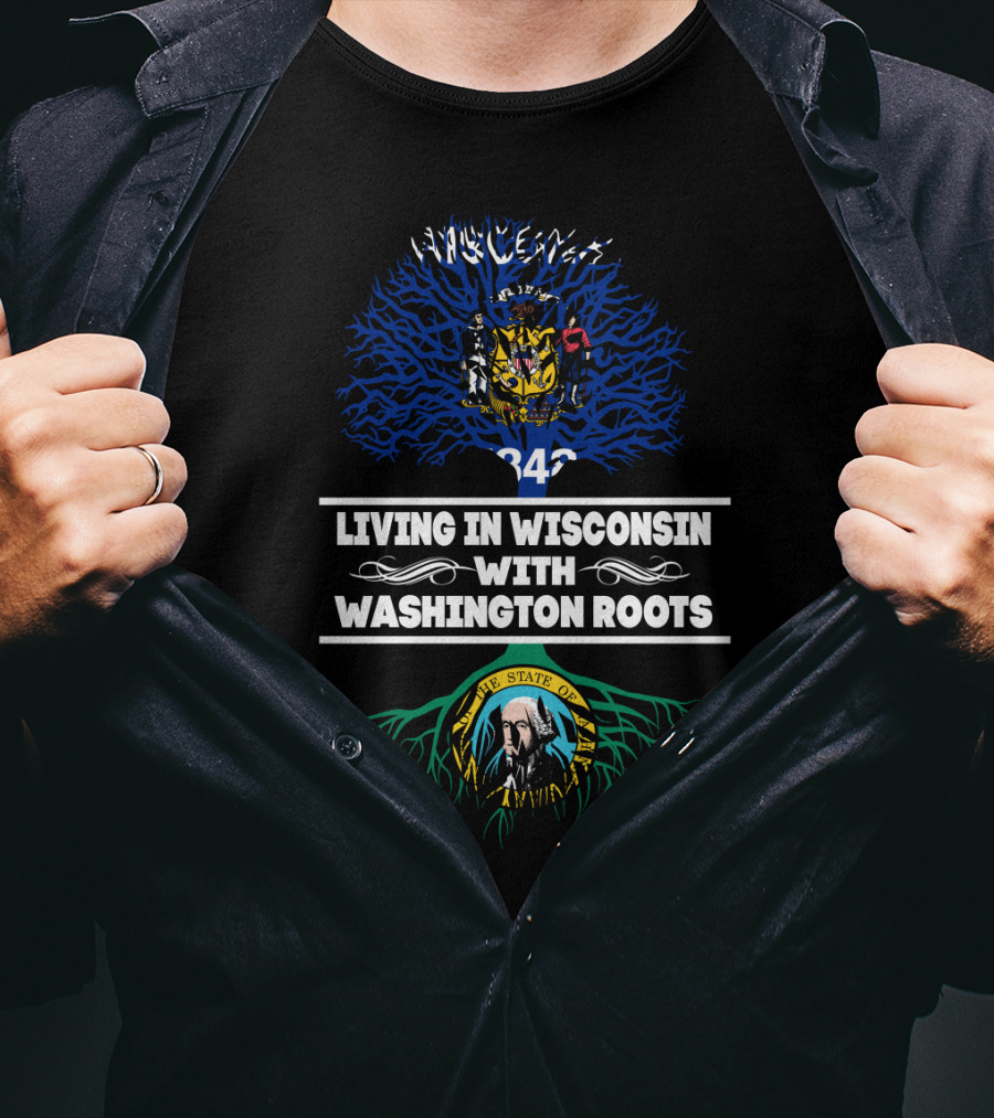 Wisconsin Heritage With Washington State Roots Emblem Featuring Tree Graphics T-Shirt