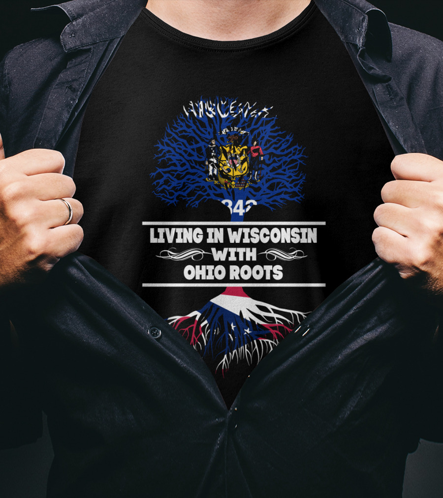Wisconsin Living Ohio Roots Emblematic Flag Tree T-Shirt