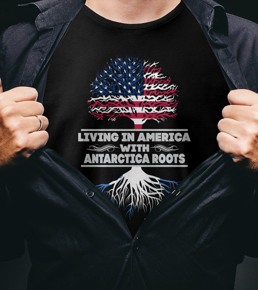Living IN America With Antarctica Roots USA Flag Tree T-Shirt