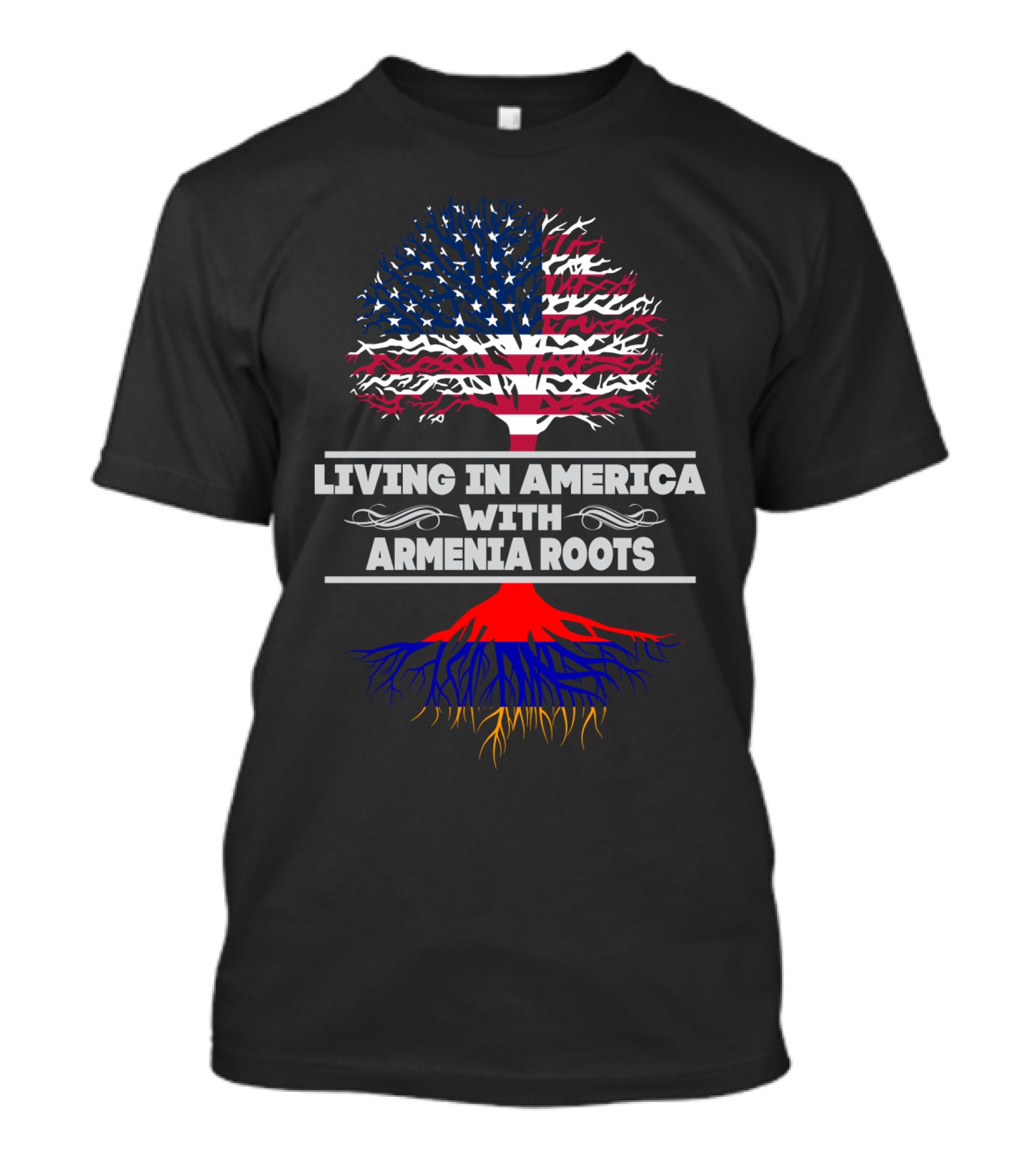 LIVING IN AMERICA WITH ARMENIA ROOTS American Flag Tree T-Shirt