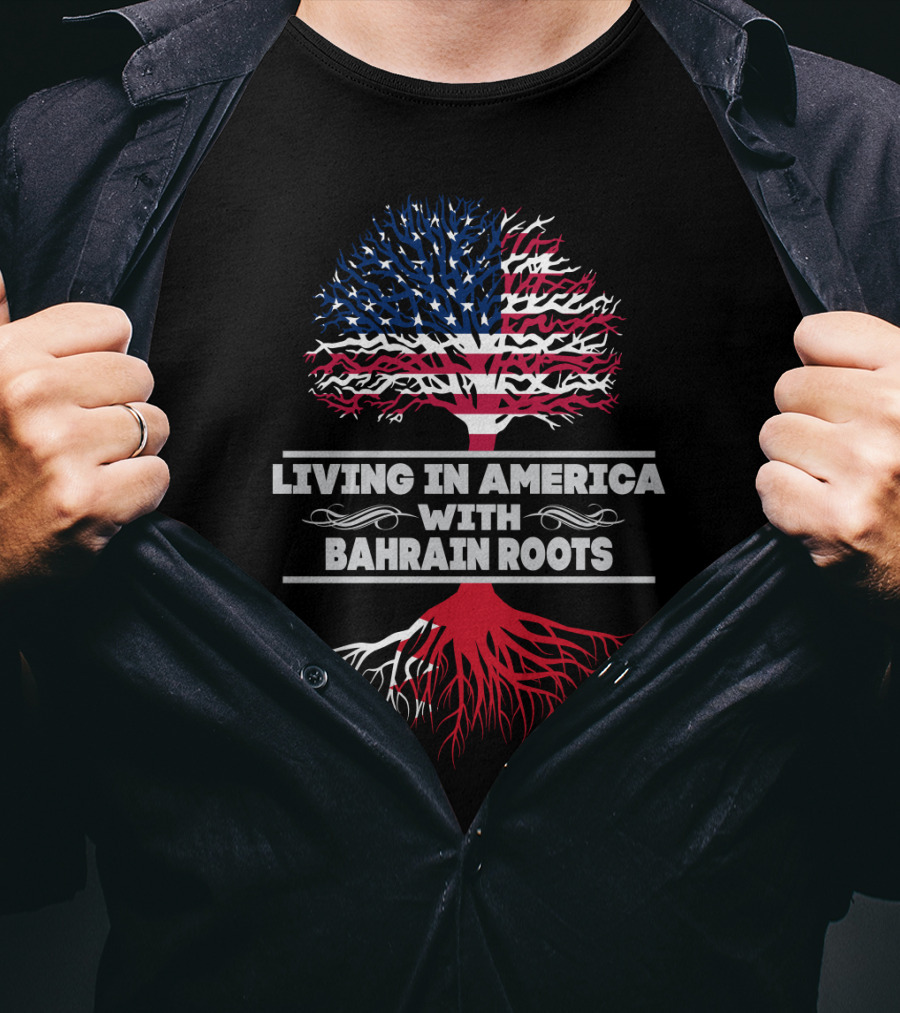 Living IN America With Bahrain Roots USA Flag Tree T-Shirt
