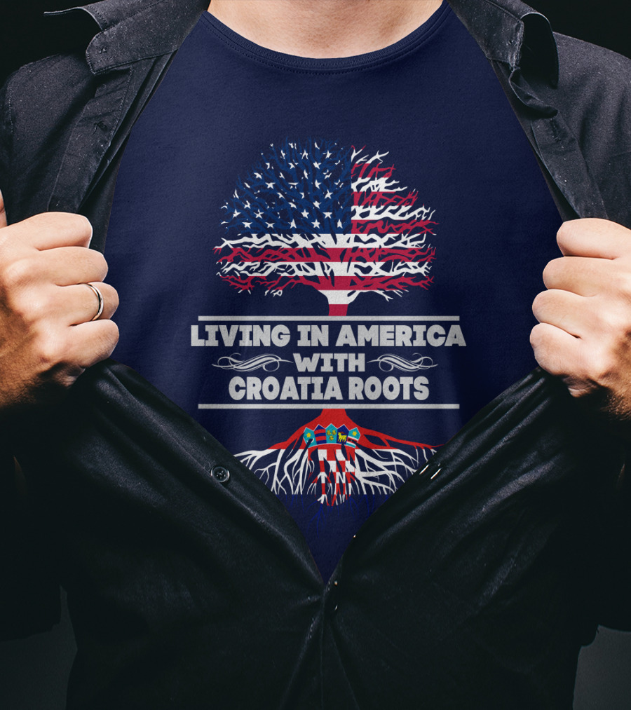 Living IN America With Croatia Roots USA Flag Tree T-Shirt