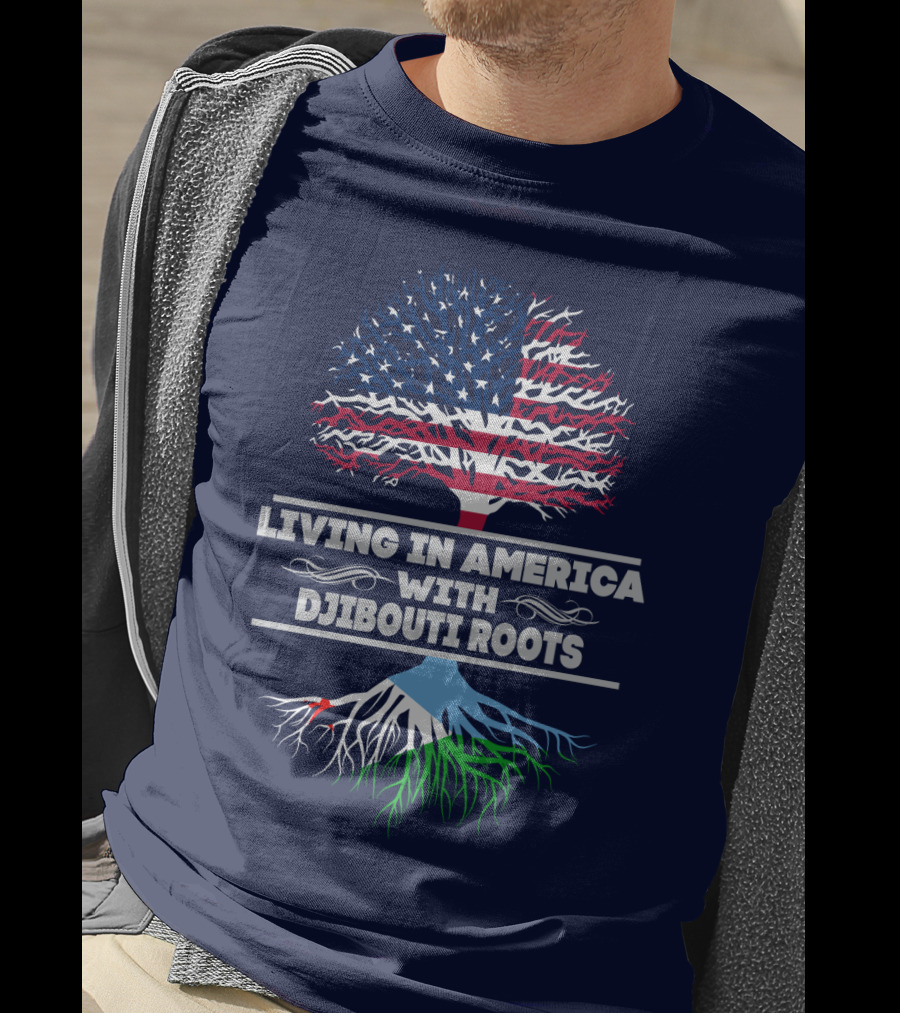Living IN America With Djibouti Roots USA Flag Tree T-Shirt