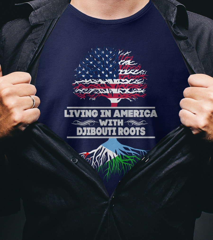 Living IN America With Djibouti Roots USA Flag Tree T-Shirt