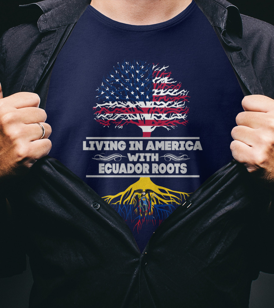 Living IN America With Ecuador Roots USA Flag Tree T-Shirt