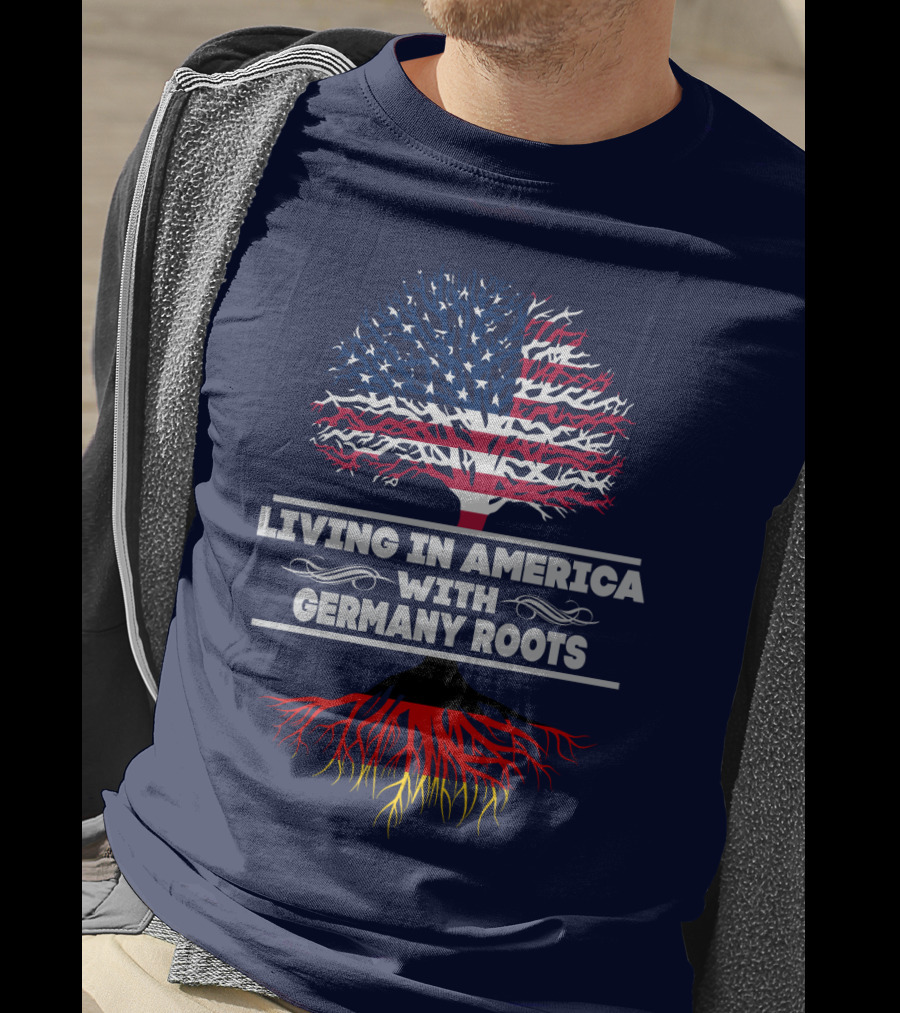 Living IN America With Germany Roots USA Flag Tree T-Shirt