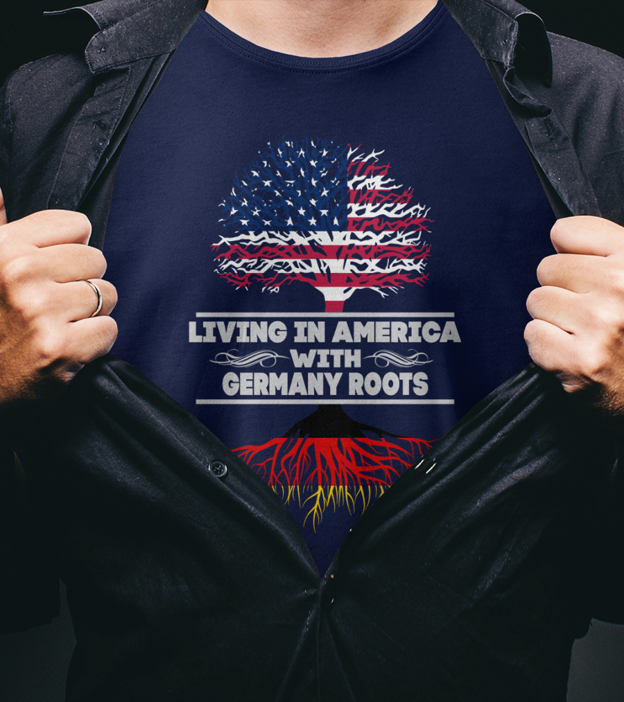 Living IN America With Germany Roots USA Flag Tree T-Shirt