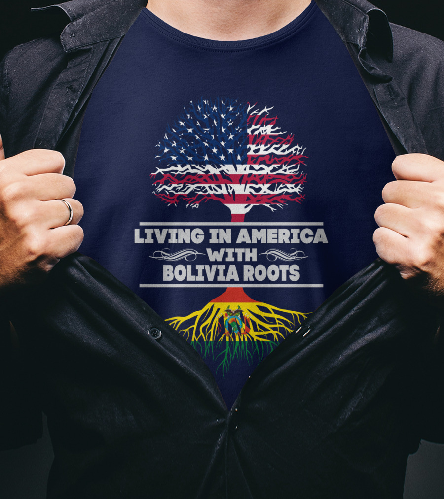 Living In America With Bolivia Roots American Flag Tree T-Shirt