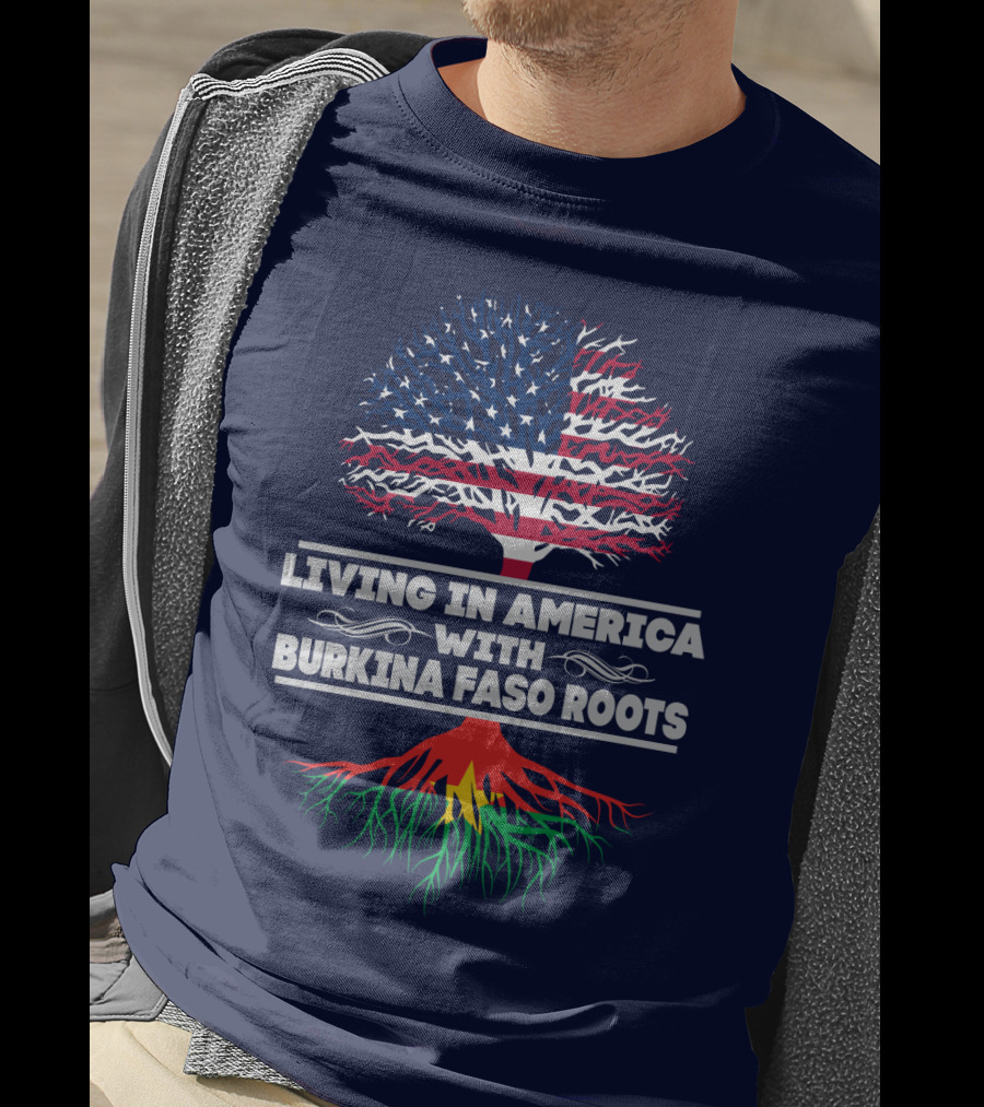 Living In America With Burkina Faso Roots USA Flag Tree T-Shirt