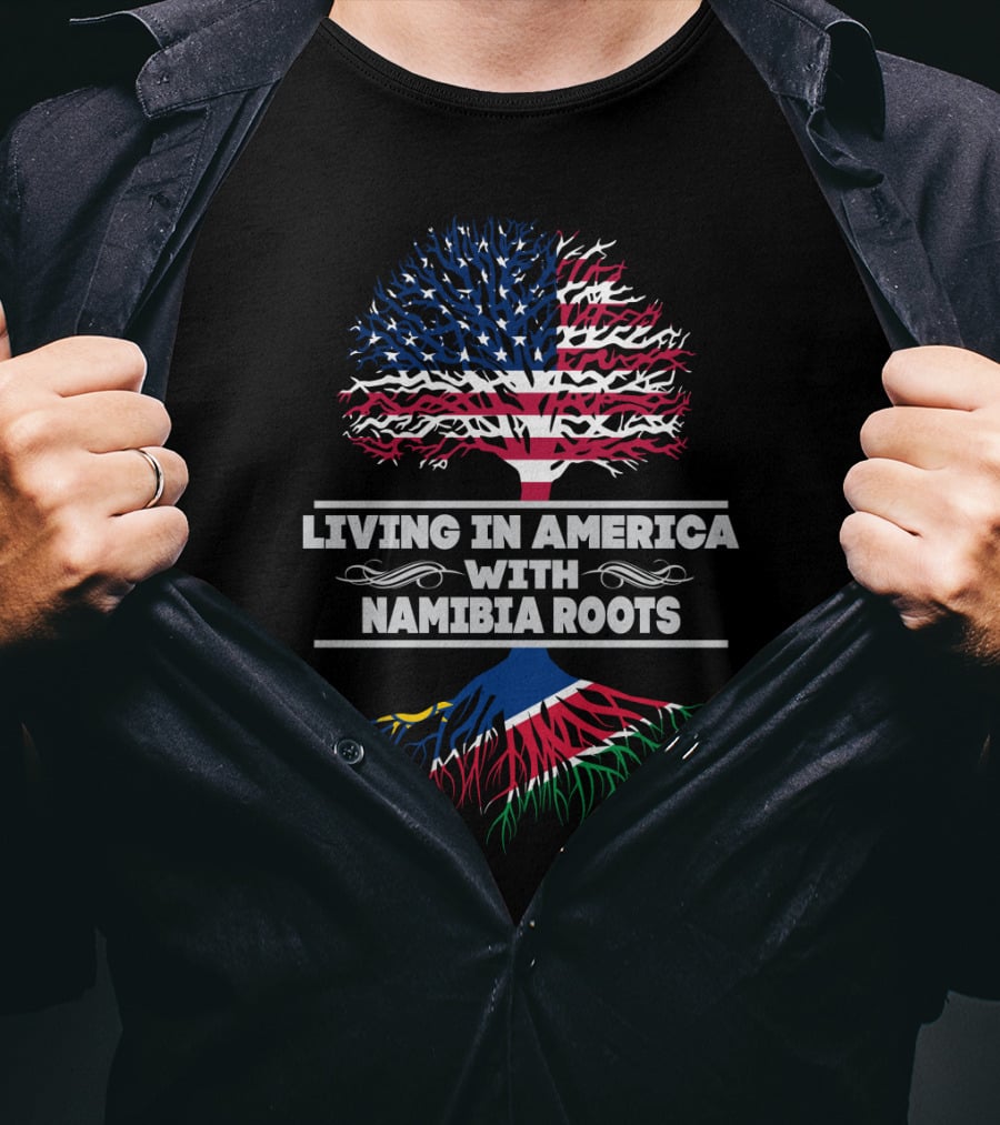 Living IN America With Namibia Roots Flag Tree T-Shirt