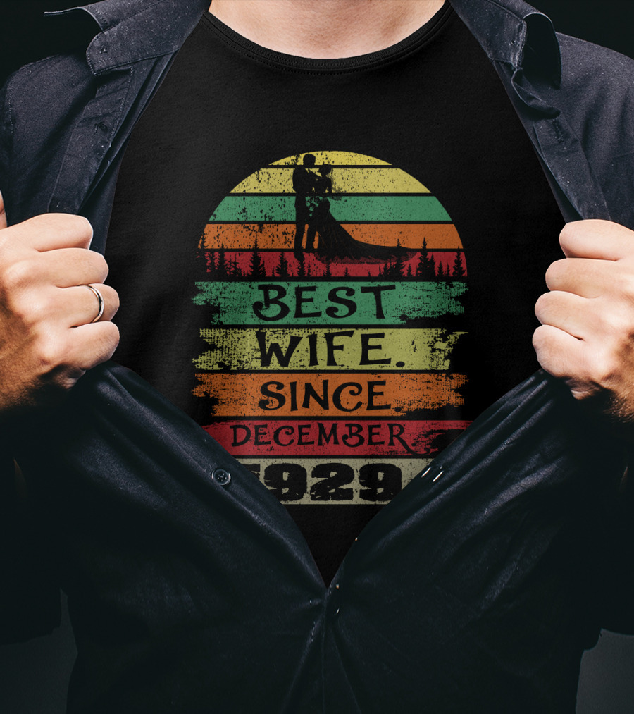 Best Wife Since December 1929 Vintage Silhouette Stripes T-Shirt