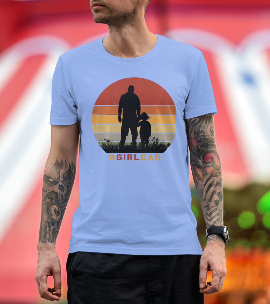 GirlDad Vintage Silhouette with Sunset Stripes T-Shirt