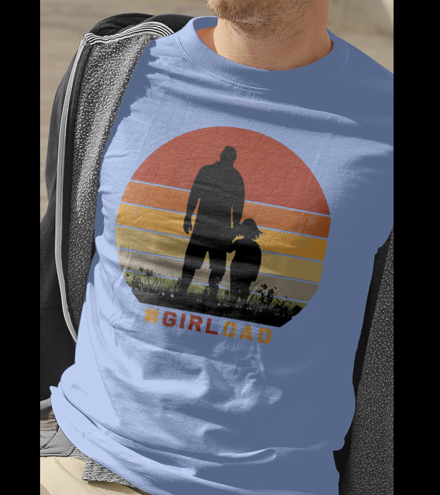 GirlDad Vintage Silhouette With Sunset Stripes T-Shirt