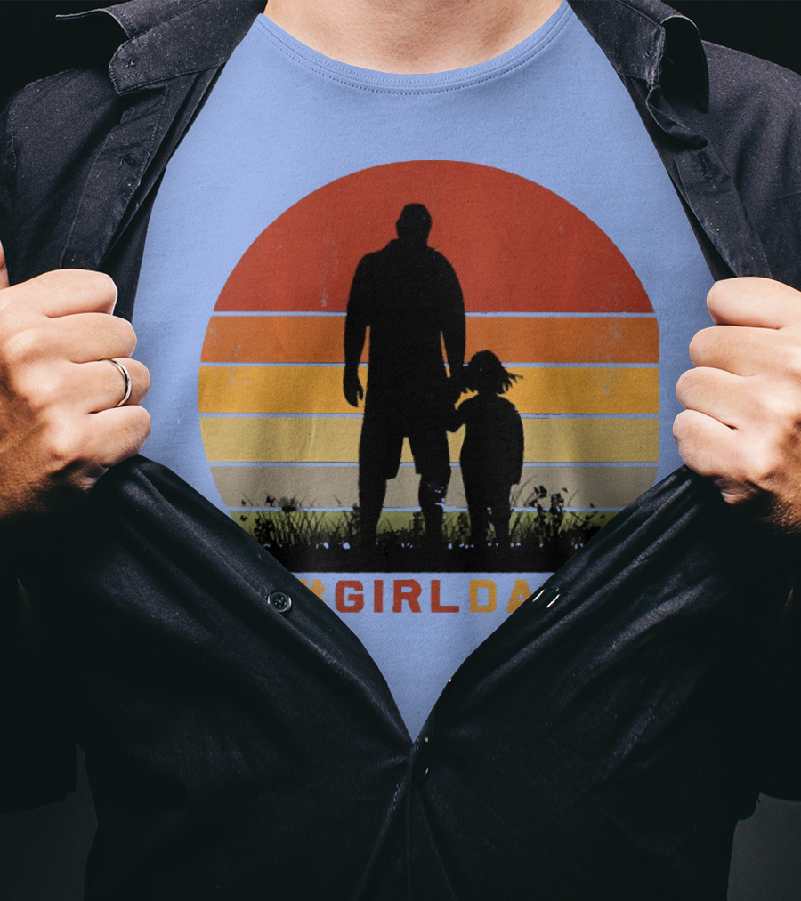 GirlDad Vintage Silhouette With Sunset Stripes T-Shirt
