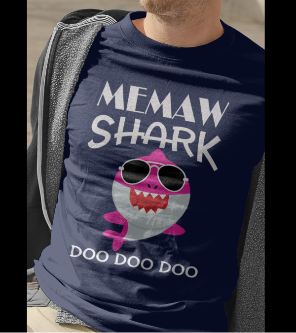 Memaw Shark Doo Doo Doo Sunglasses Pink Cartoon T-Shirt