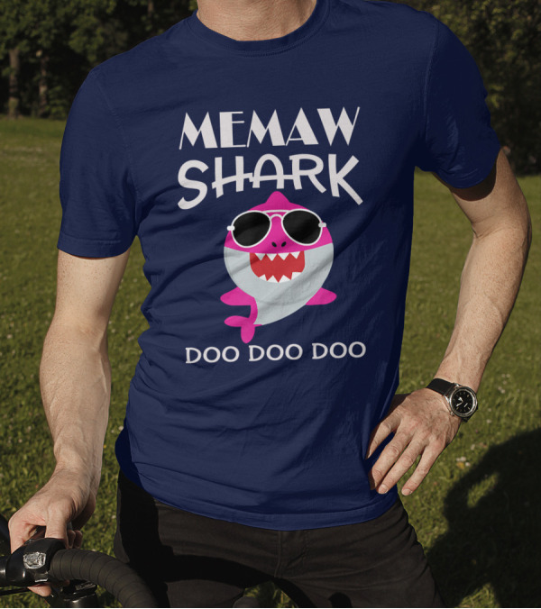 Memaw Shark Doo Doo Doo Sunglasses Pink Cartoon T-Shirt