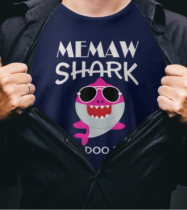 Memaw Shark Doo Doo Doo Sunglasses Pink Cartoon T-Shirt