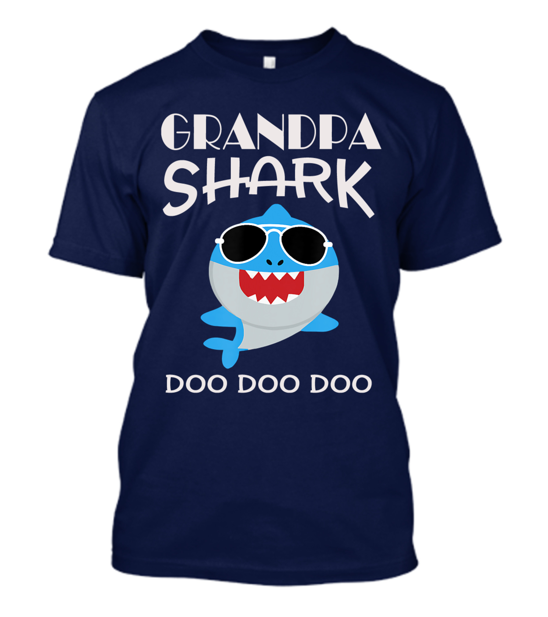 Grandpa Shark Doo Doo Doo Cool Sunglass-Wearing Blue Shark T-Shirt