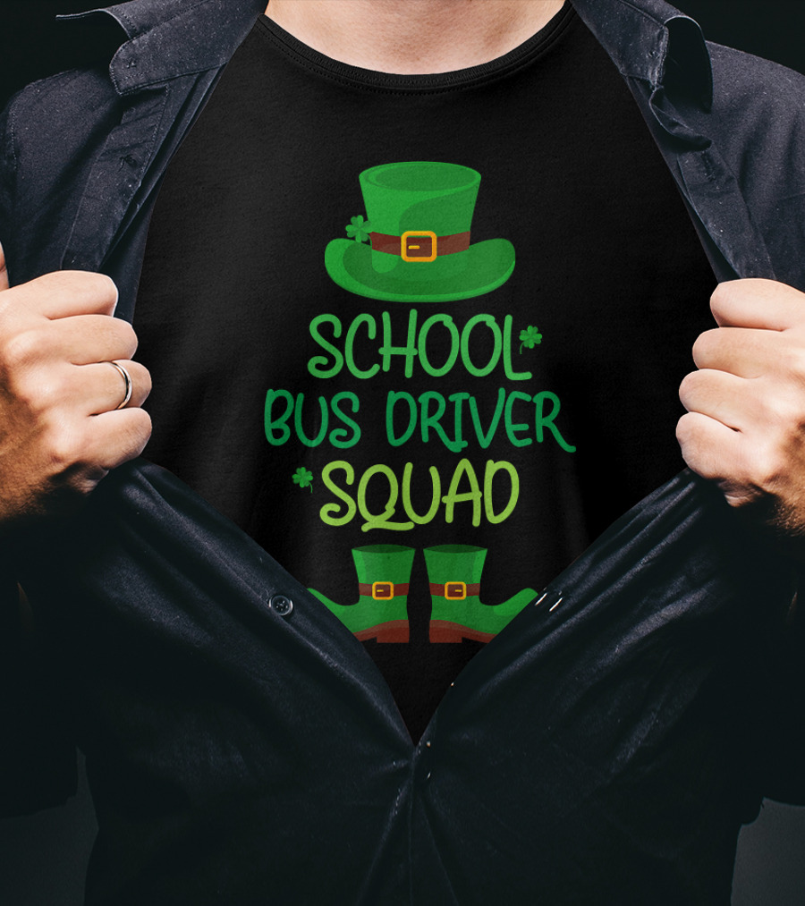 St Patricks Day Leprechaun Hat Boots School Bus Driver Squad T-Shirt