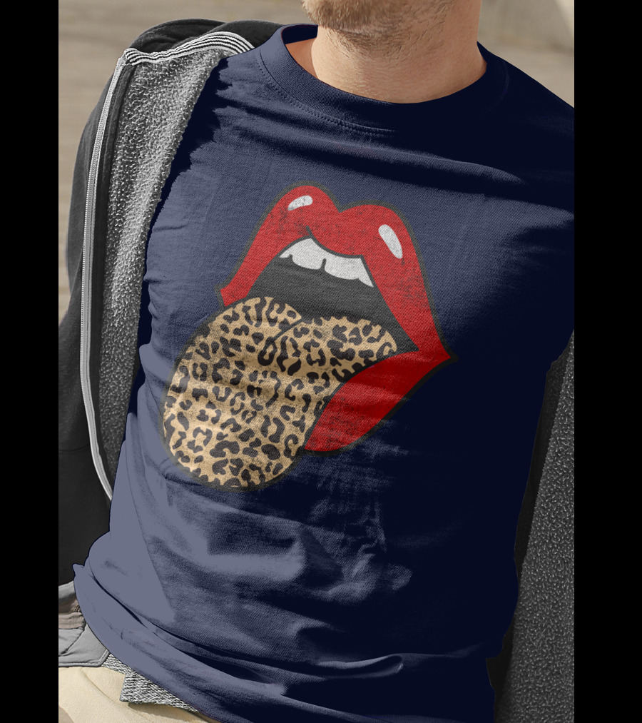 Red Lips Leopard Tongue Trendy Animal ASM T-Shirt