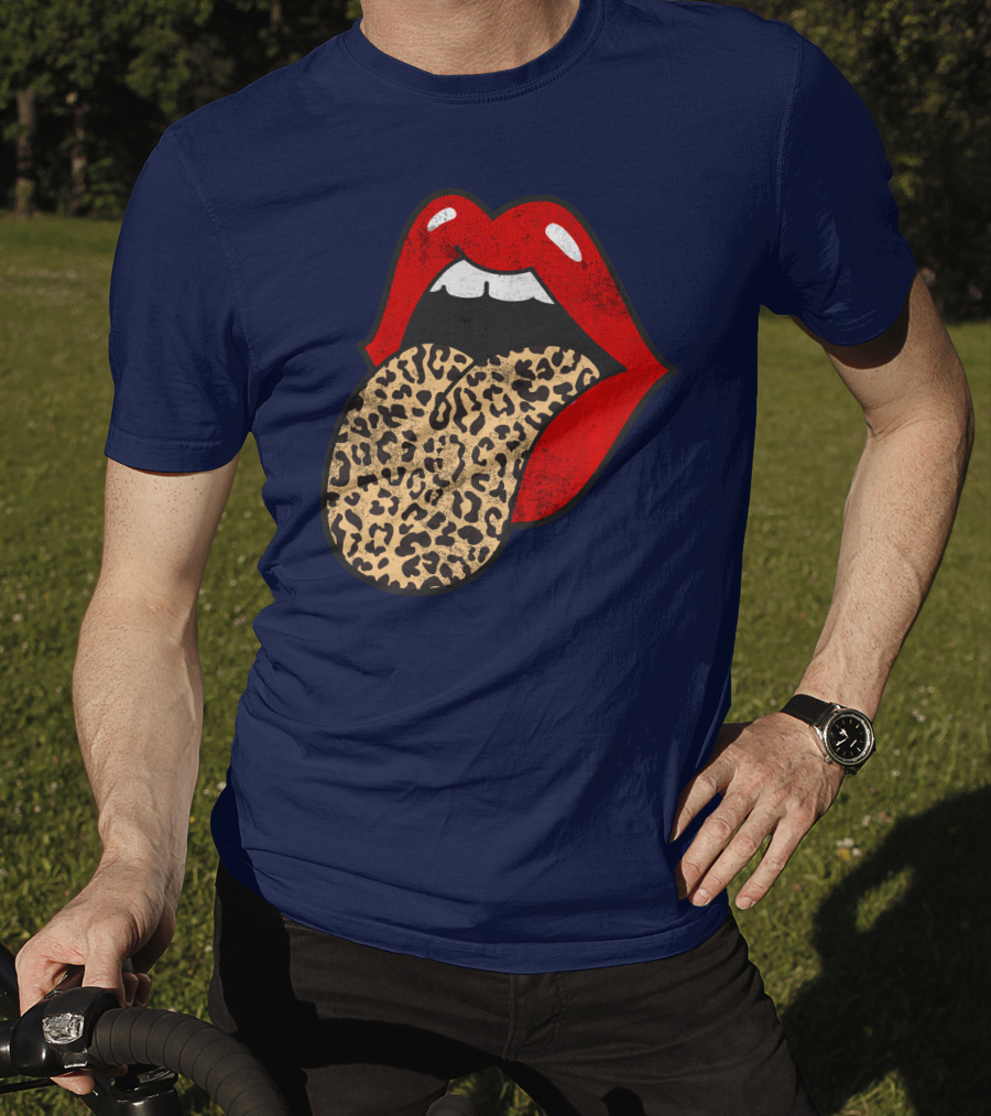 Red Lips Leopard Tongue Trendy Animal ASM T-Shirt