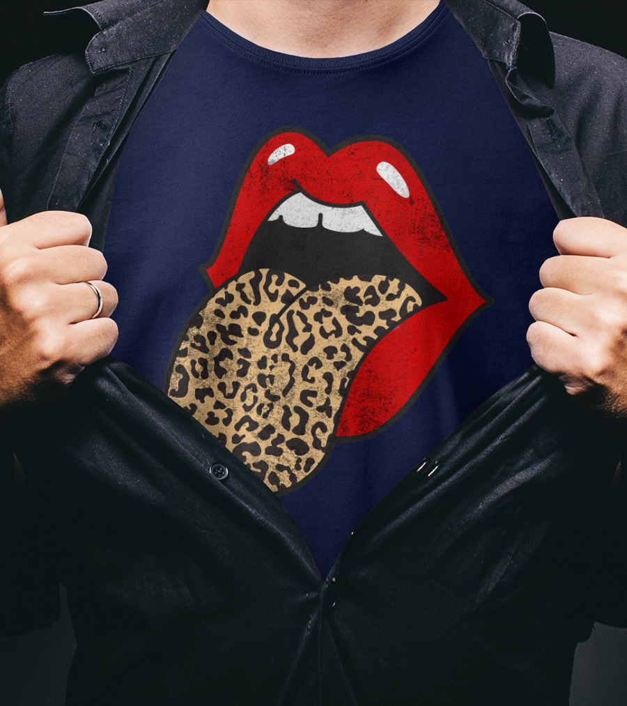 Red Lips Leopard Tongue Trendy Animal ASM T-Shirt