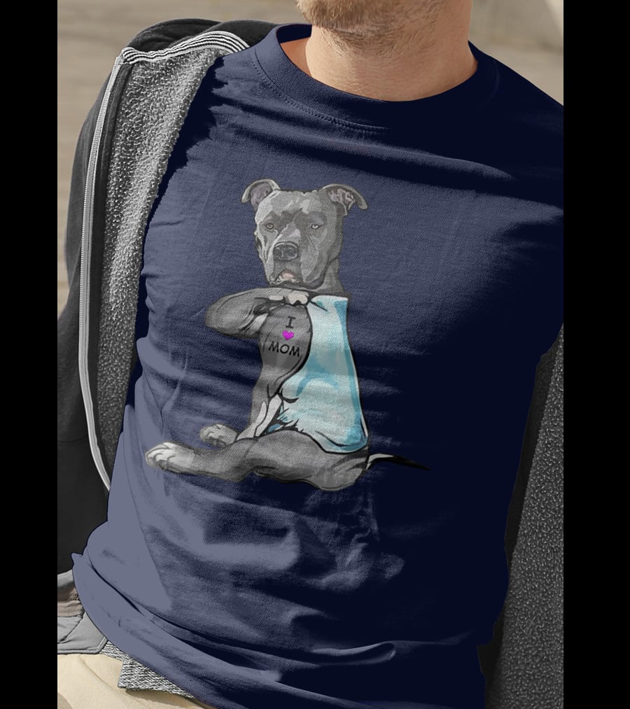 Funny Pitbull Dog I Love Mom Tattoo Trend Idea T-Shirt