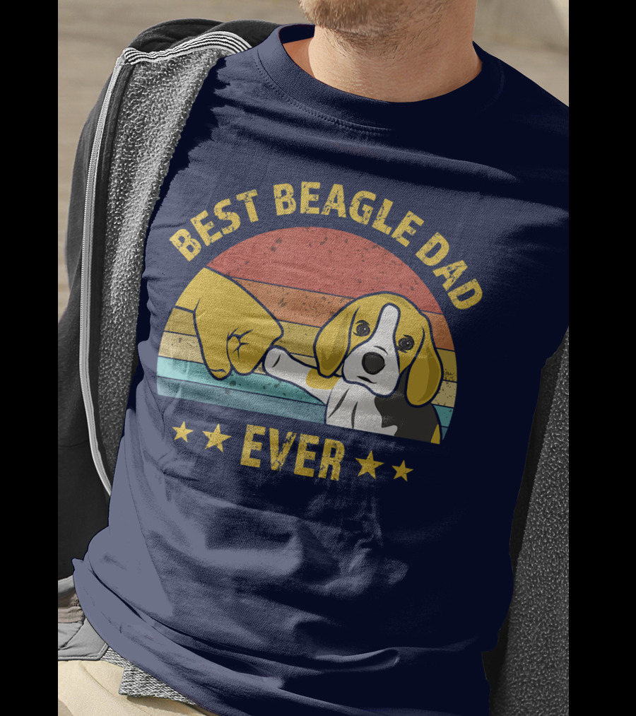 Best Beagle Dad Ever Retro Puppy Lover Fist Bump Stars T-Shirt