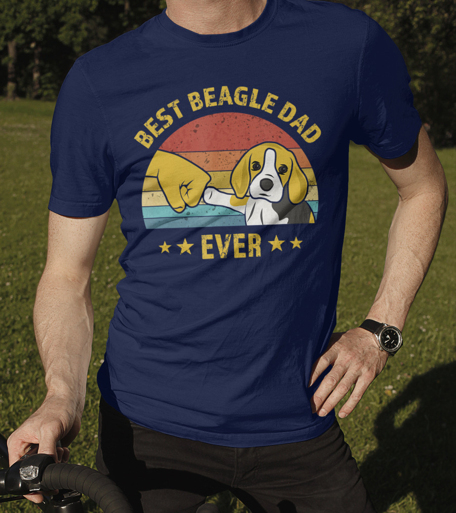 Best Beagle Dad Ever Retro Puppy Lover Fist Bump Stars T-Shirt