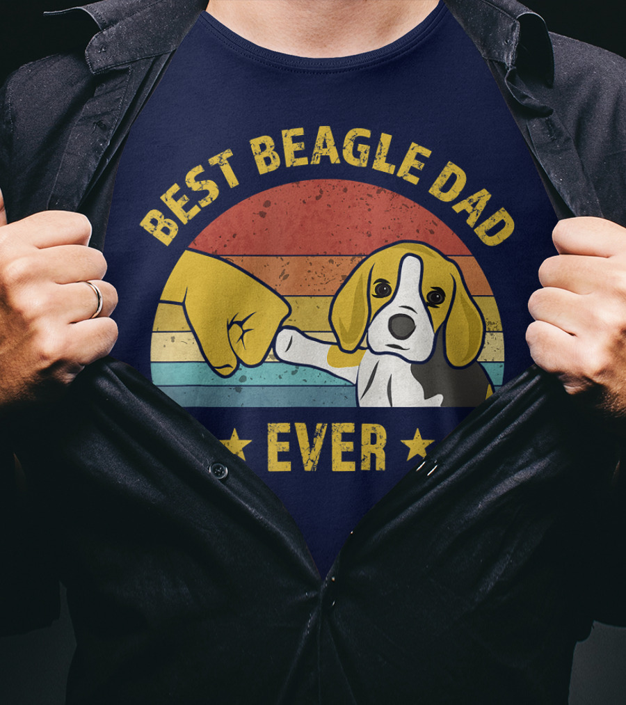 Best Beagle Dad Ever Retro Puppy Lover Fist Bump Stars T-Shirt