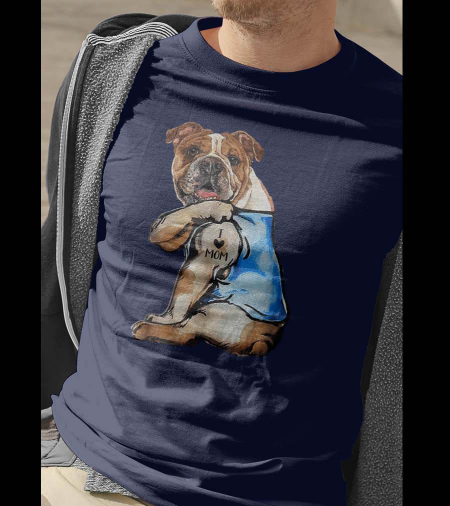Women English Bulldog Dog Tattoo I Love Mom Trending Ideas T-Shirt