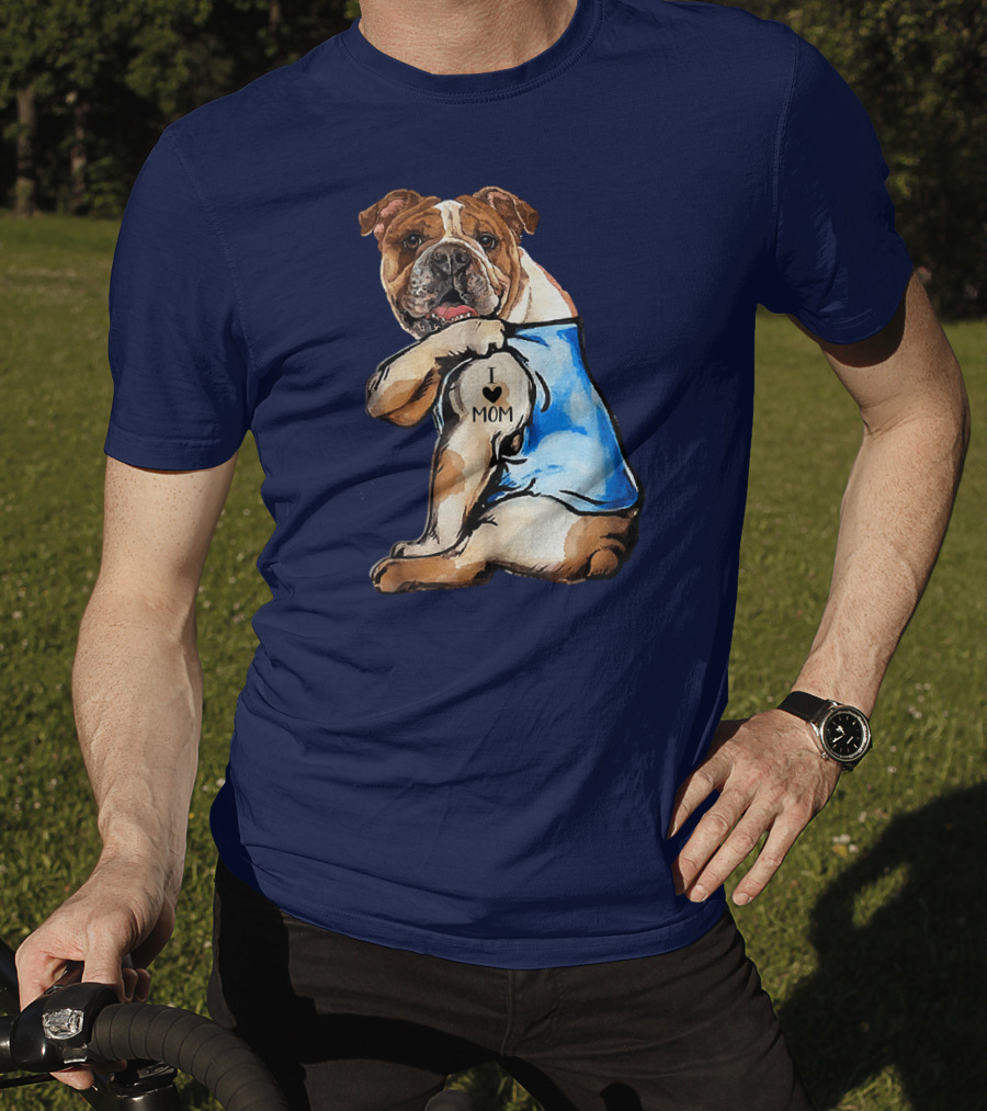 Women English Bulldog Dog Tattoo I Love Mom Trending Ideas T-Shirt