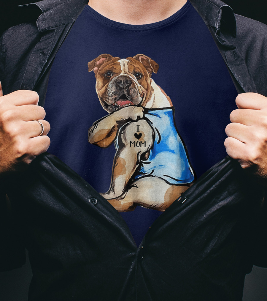 Women English Bulldog Dog Tattoo I Love Mom Trending Ideas T-Shirt