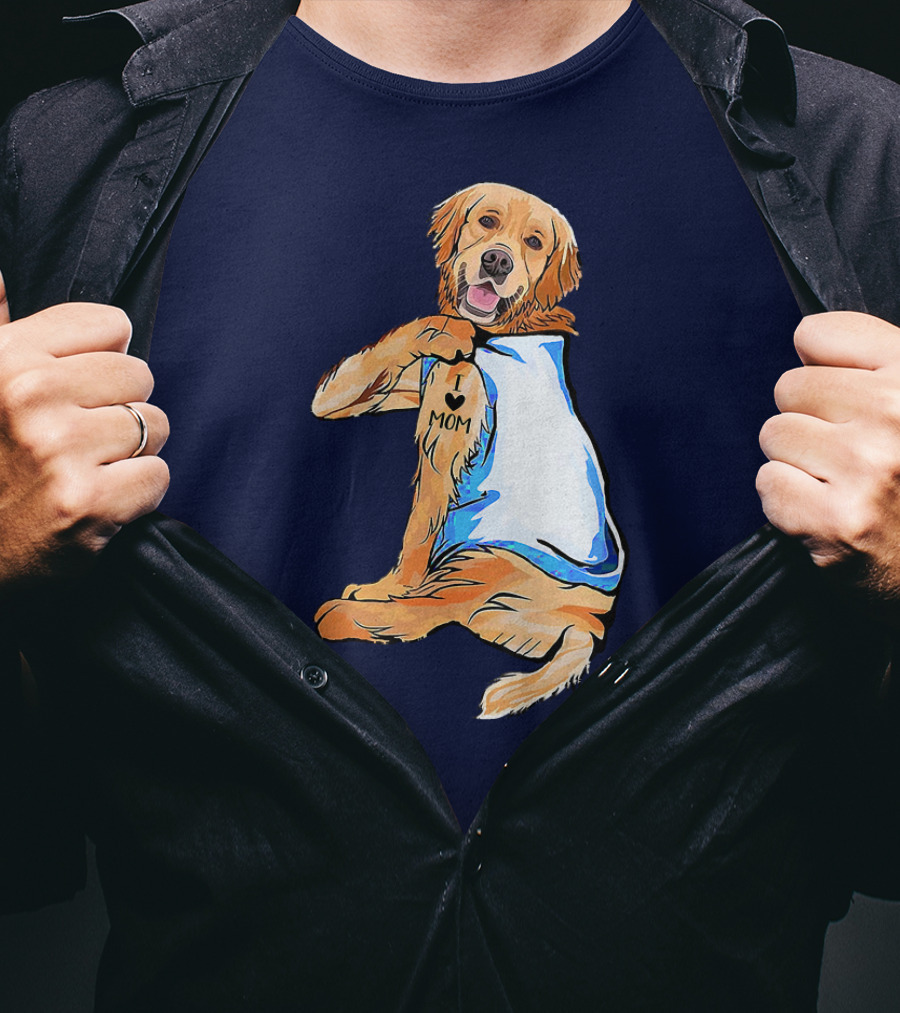 Golden Retriever Dog Tattoo 'I Love Mom' Trendy Ideas For Women T-Shirt