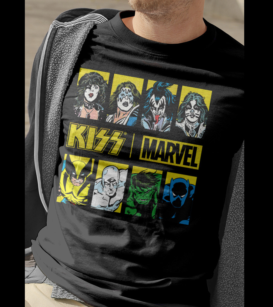 KISS Marvel Wolverine Hulk Black Panther Hero Portrait Boxes T-Shirt