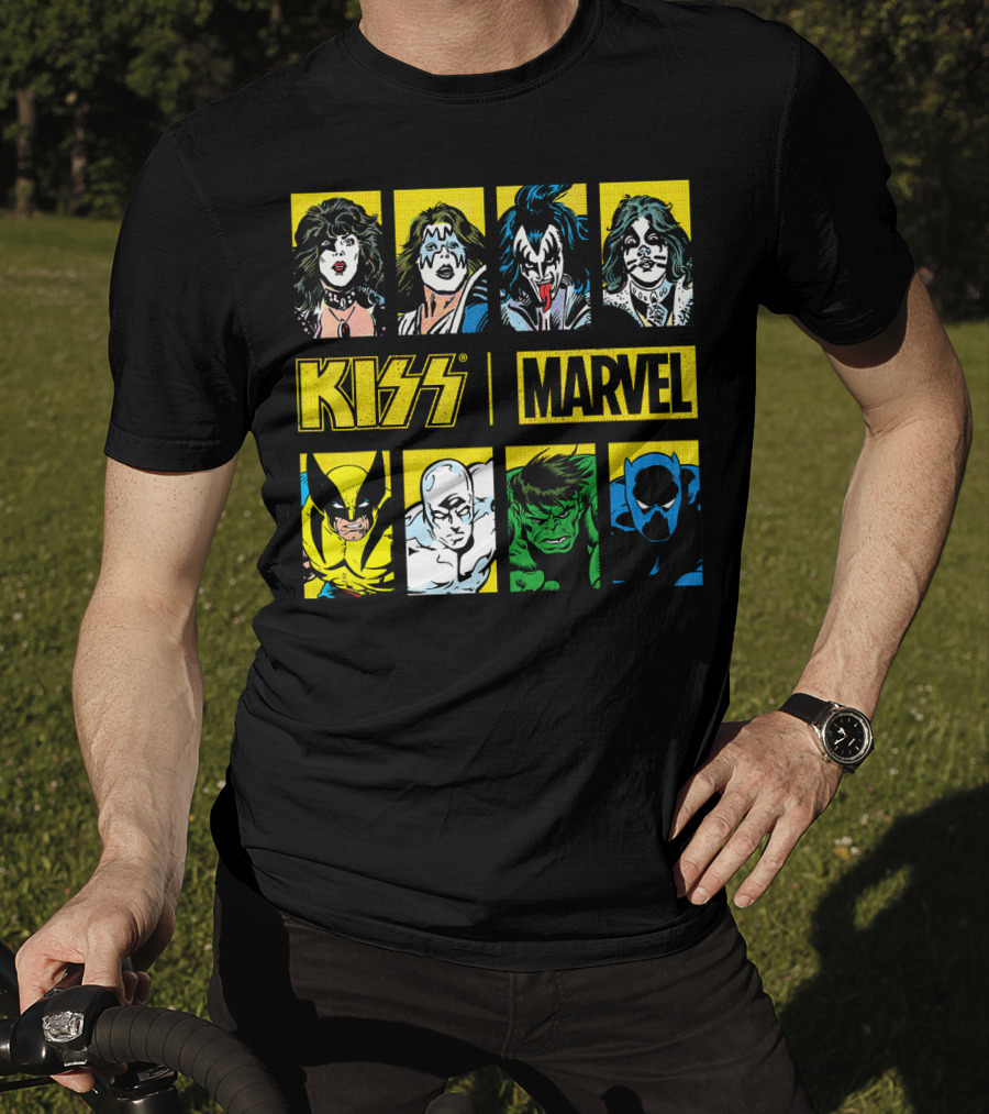KISS Marvel Wolverine Hulk Black Panther Hero Portrait Boxes T-Shirt