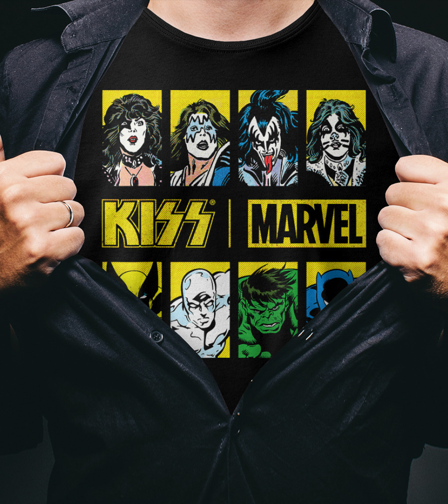 KISS Marvel Wolverine Hulk Black Panther Hero Portrait Boxes T-Shirt