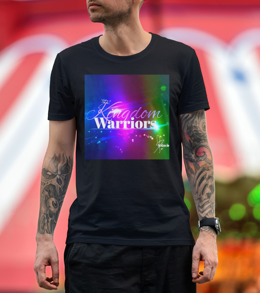 Kingdom Warriors with Crown and Signature in Vibrant Multicolor Light Burst T-Shirt