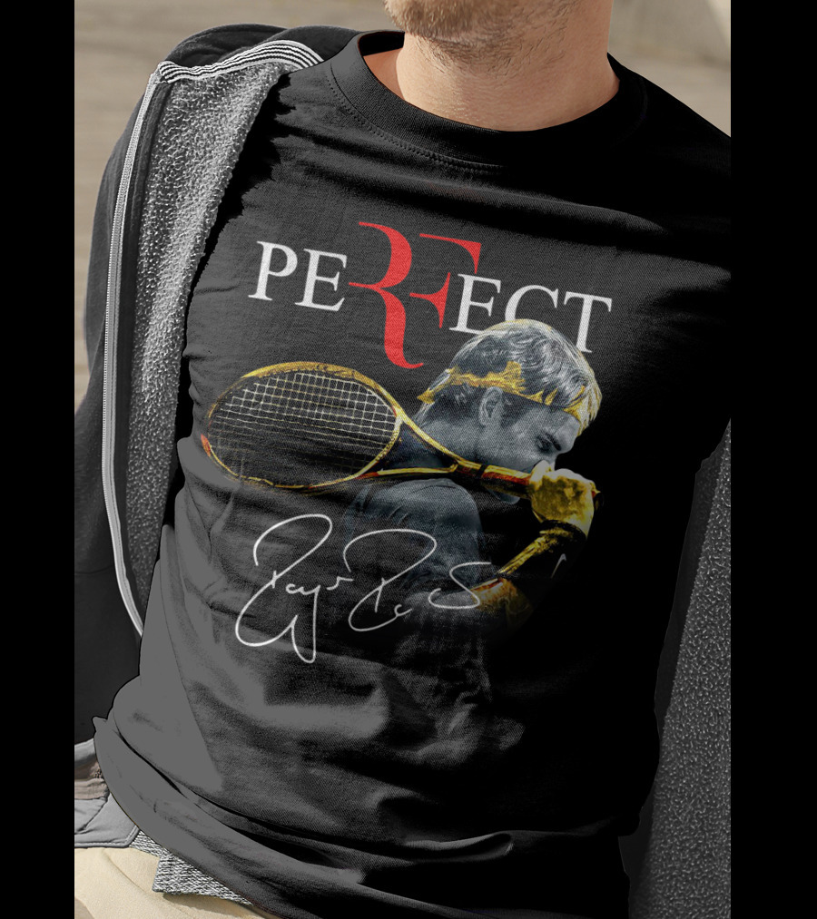 Roger Federer Perfect Tennis Tribute Racket Signature Iconic Moment T-Shirt